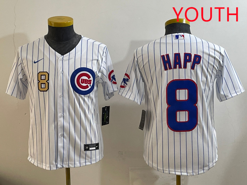 Youth Chicago Cubs #8 Happ white  MLB 2025 jersey style 6